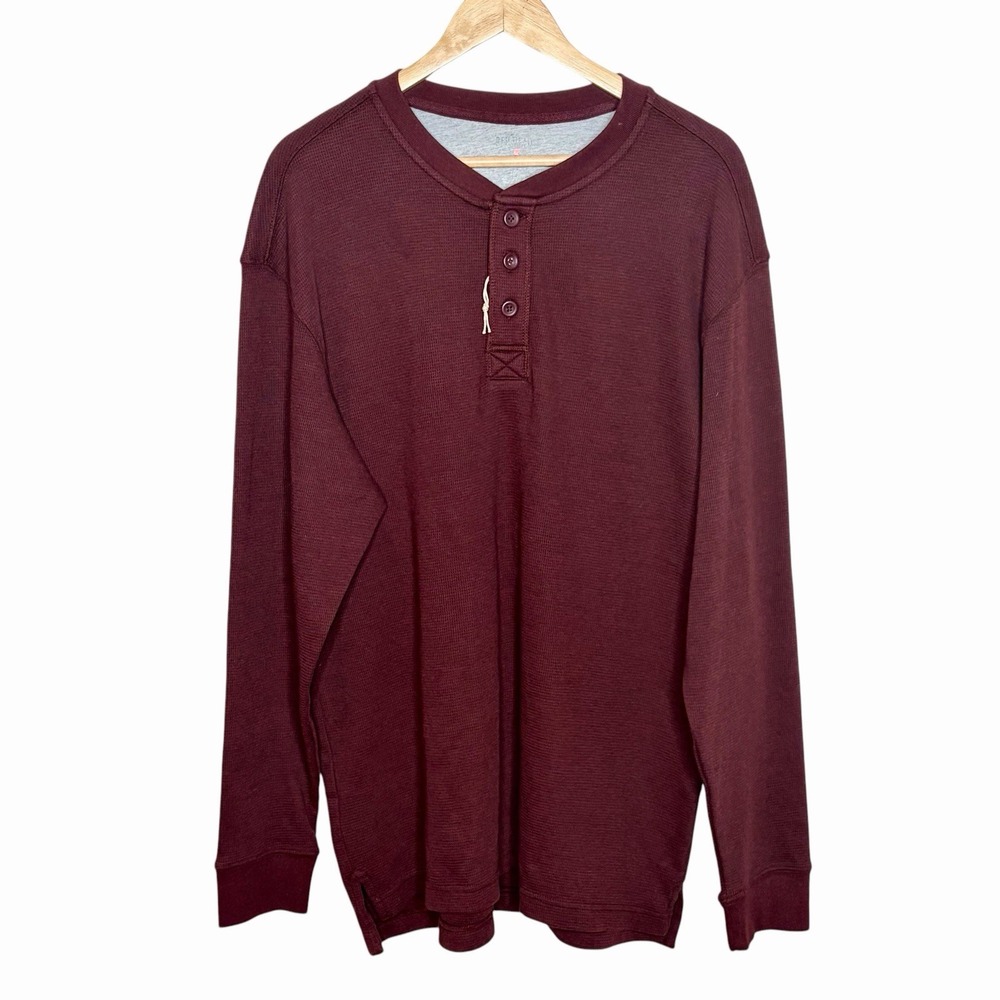 RedHead Waffle Knit Thermal Henley Shirt Burgundy Mens Size L Heritage Outdoor